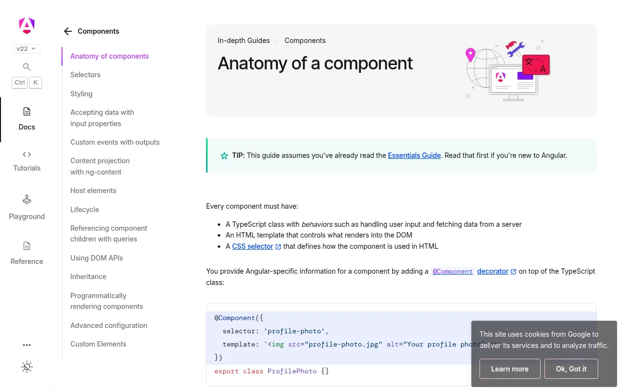 Angular code editor — example syntax and code structure