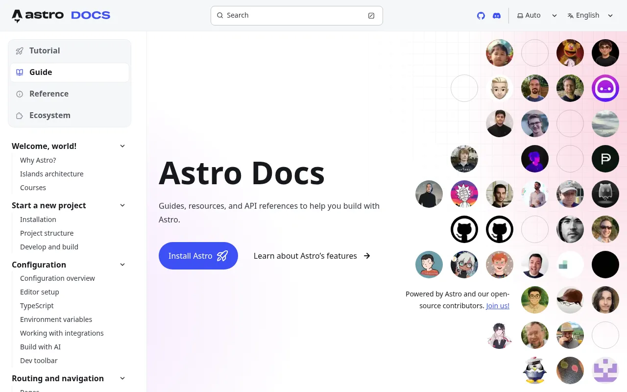 Astro code editor — example syntax and code structure