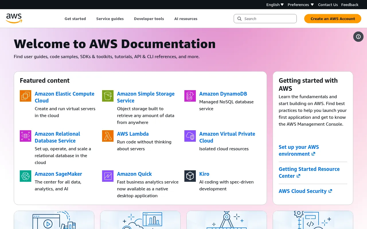 AWS code editor — example syntax and code structure