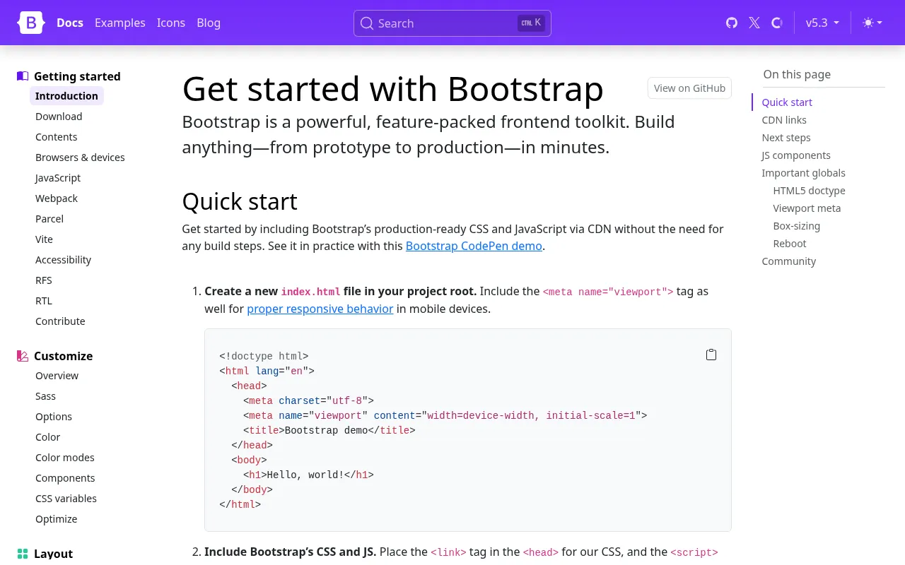 Bootstrap code editor — example syntax and code structure