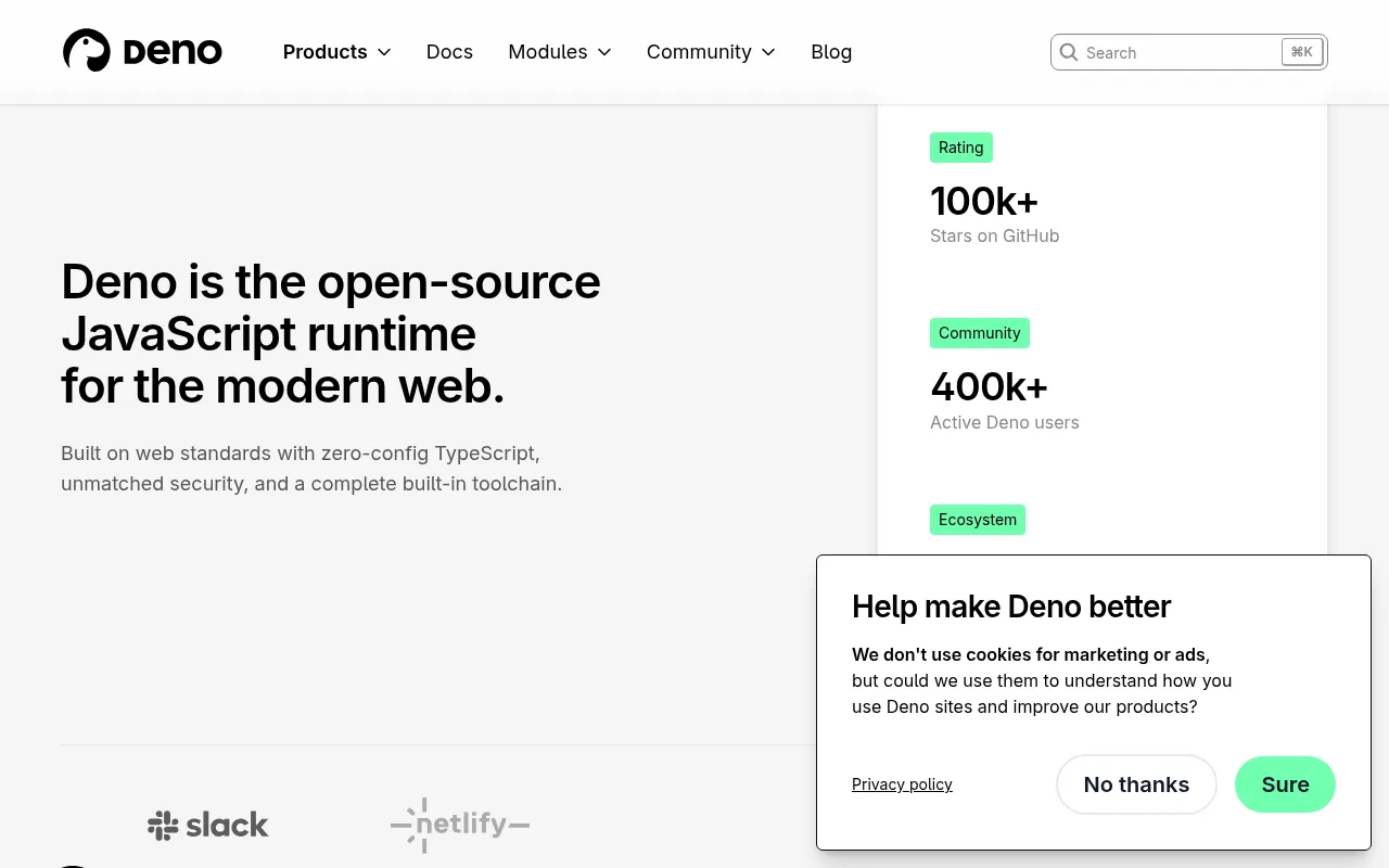 Deno metrics — performance benchmarks and adoption stats