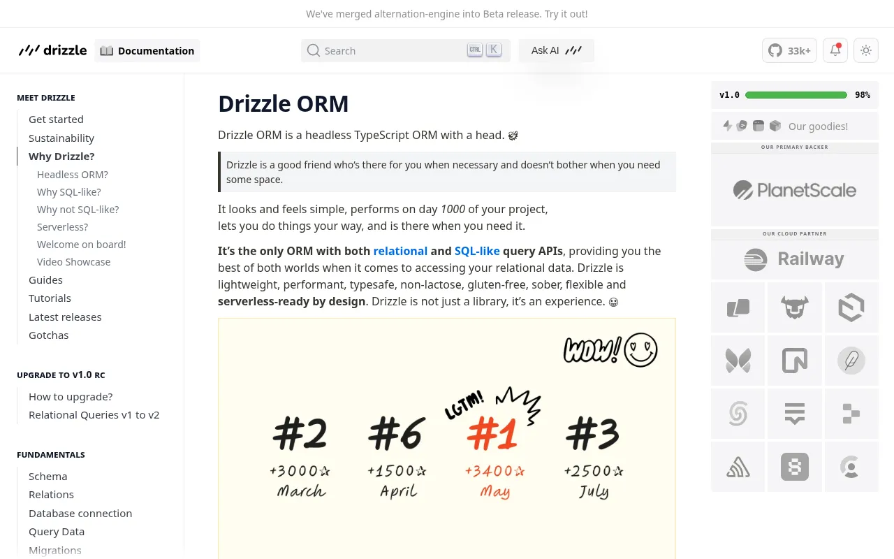 Drizzle ORM code editor — example syntax and code structure