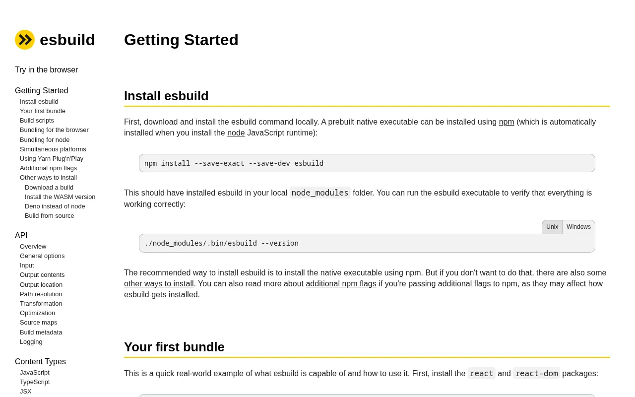 esbuild code editor — example syntax and code structure