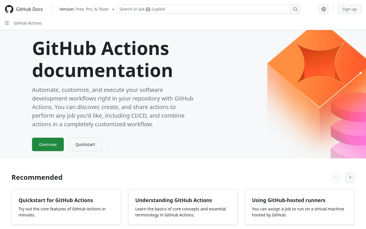 GitHub Actions code editor — example syntax and code structure
