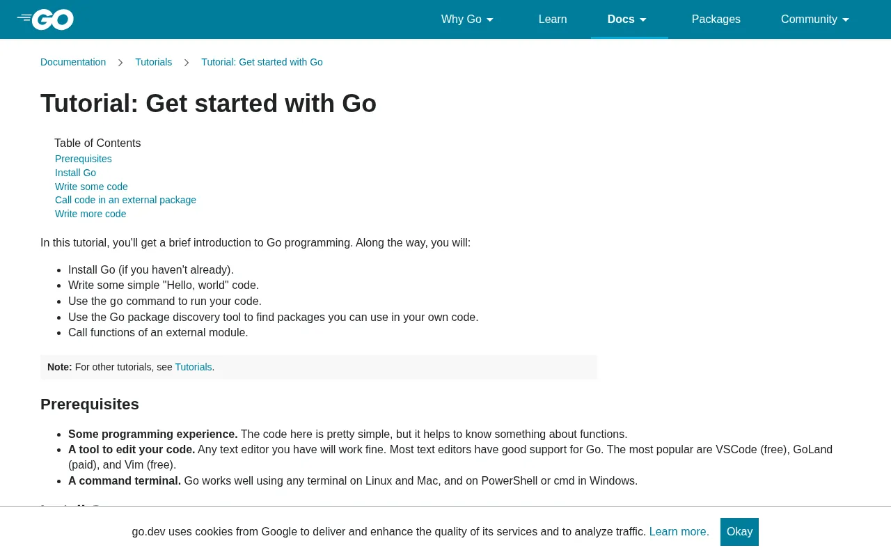 Go code editor — example syntax and code structure