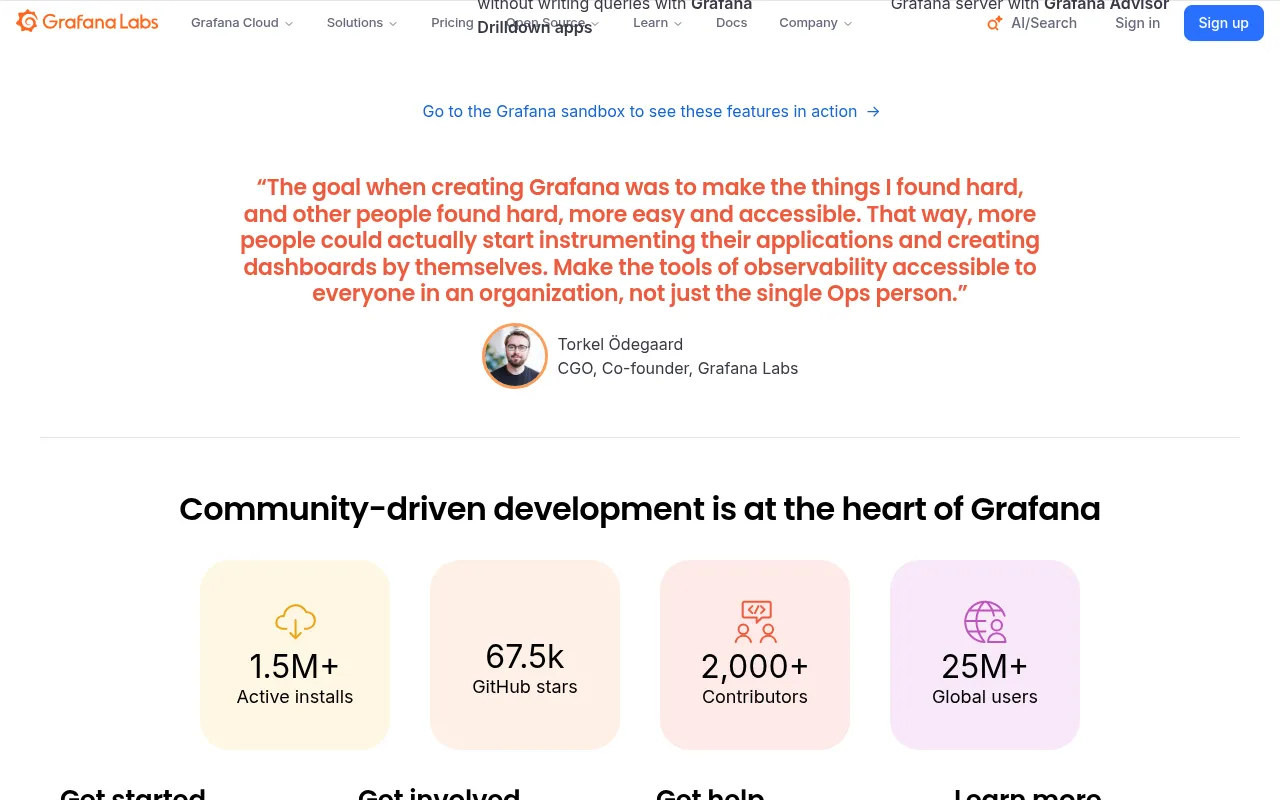 Grafana metrics — performance benchmarks and adoption stats