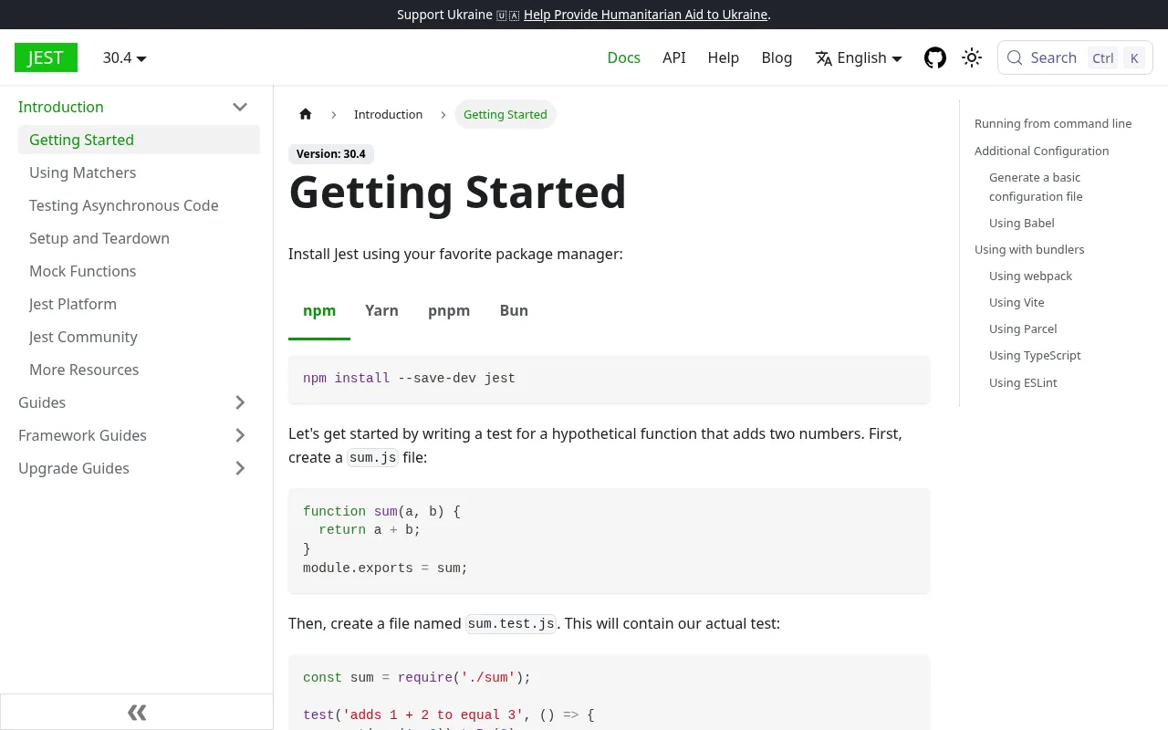 Jest code editor — example syntax and code structure
