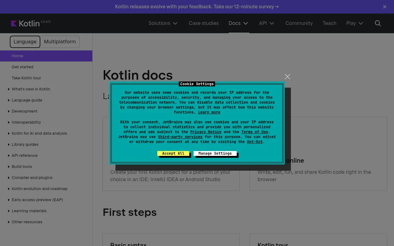 Kotlin code editor — example syntax and code structure