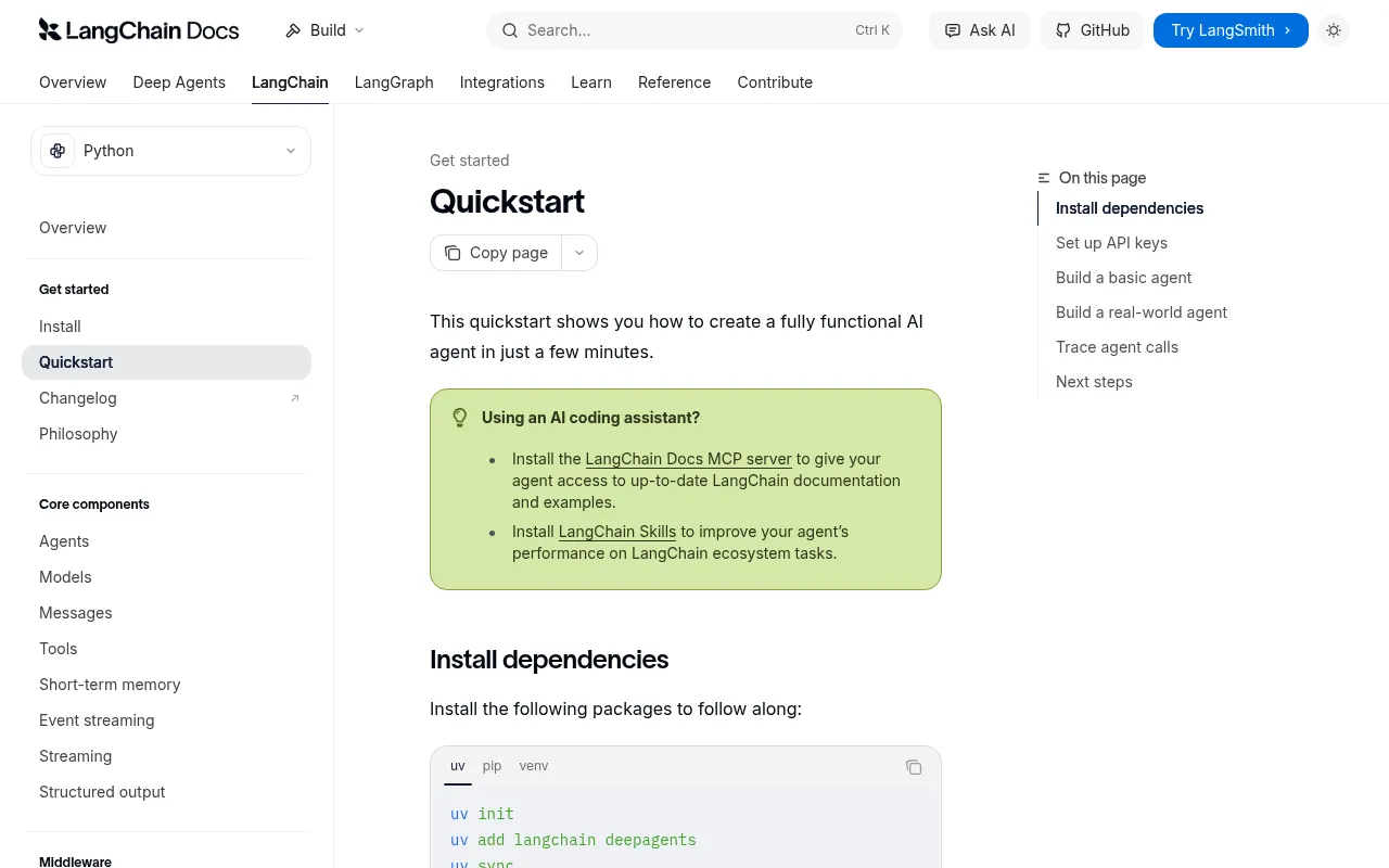 LangChain code editor — example syntax and code structure