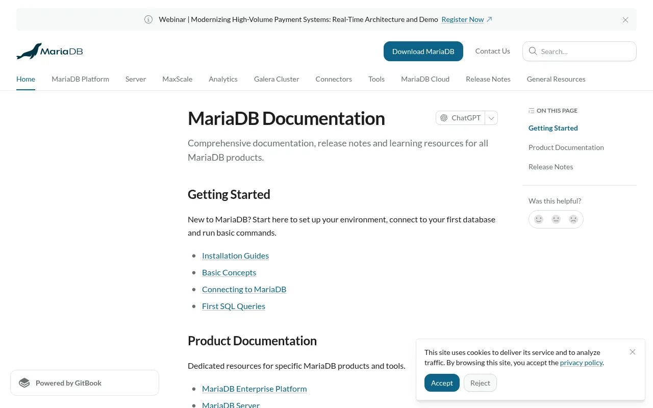 MariaDB code editor — example syntax and code structure