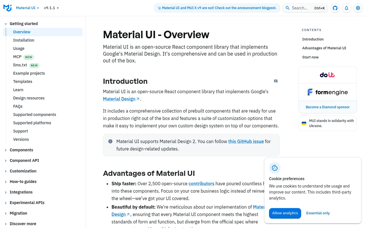 Material UI code editor — example syntax and code structure
