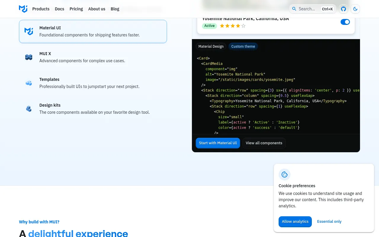 Material UI metrics — performance benchmarks and adoption stats