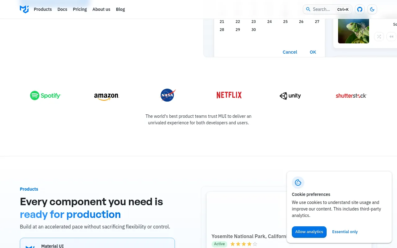Material UI showcase — real-world application examples