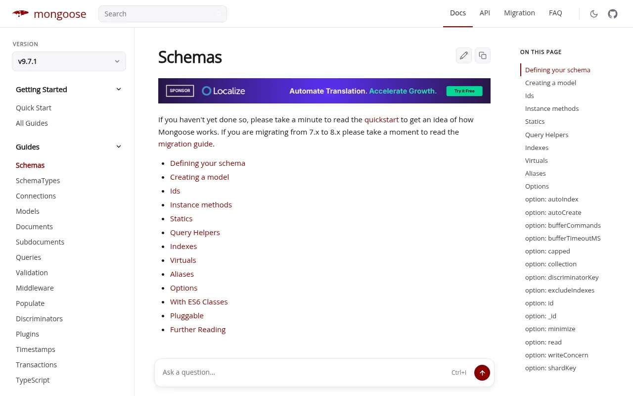 Mongoose code editor — example syntax and code structure