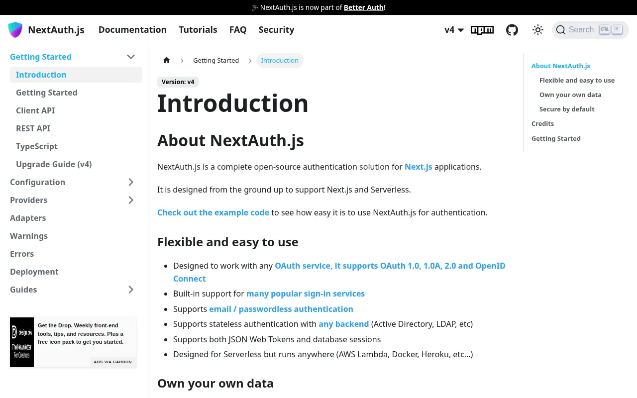Auth.js (NextAuth) code editor — example syntax and code structure