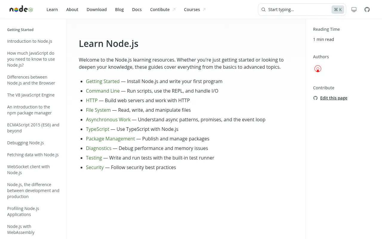 Node.js code editor — example syntax and code structure