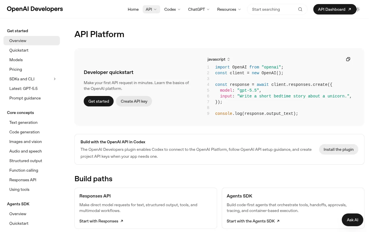 OpenAI API code editor — example syntax and code structure
