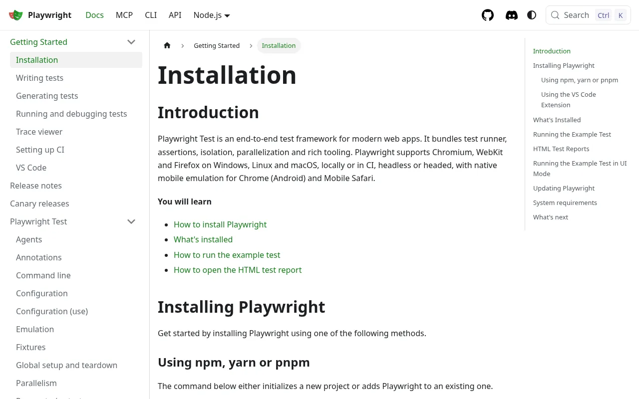 Playwright code editor — example syntax and code structure