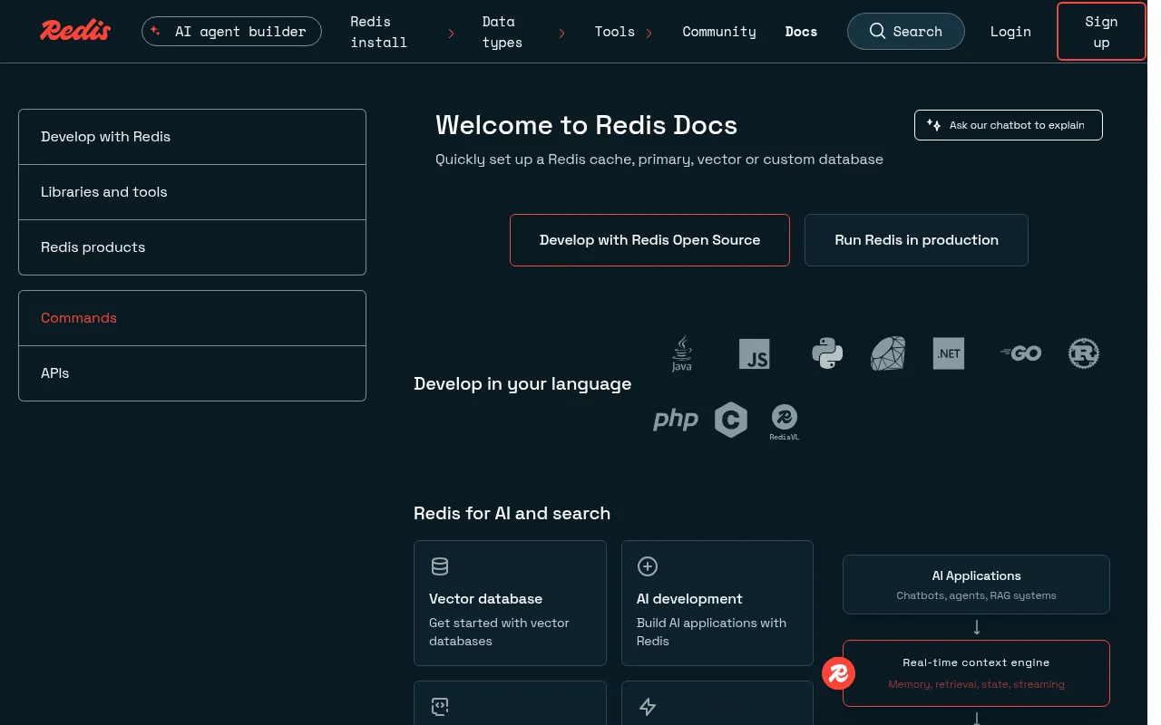 Redis code editor — example syntax and code structure
