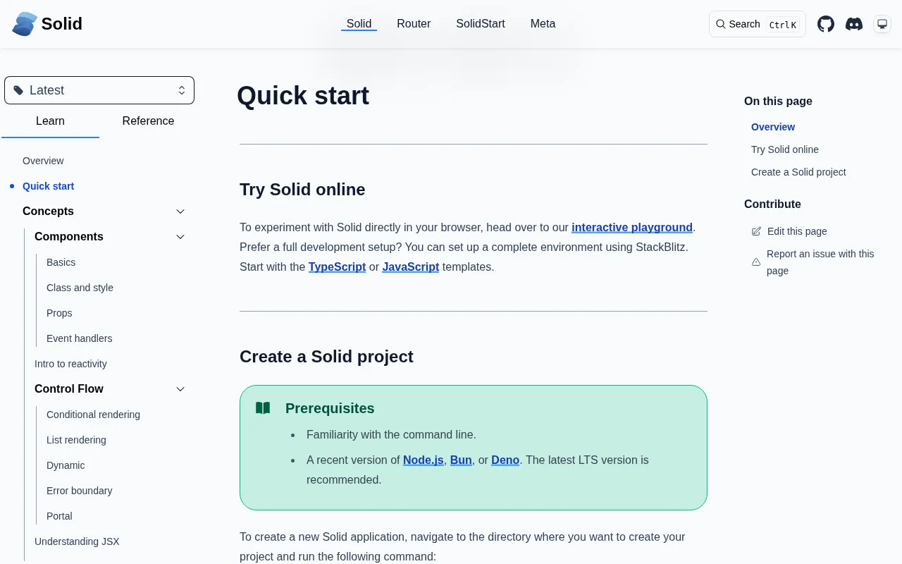 Solid.js code editor — example syntax and code structure