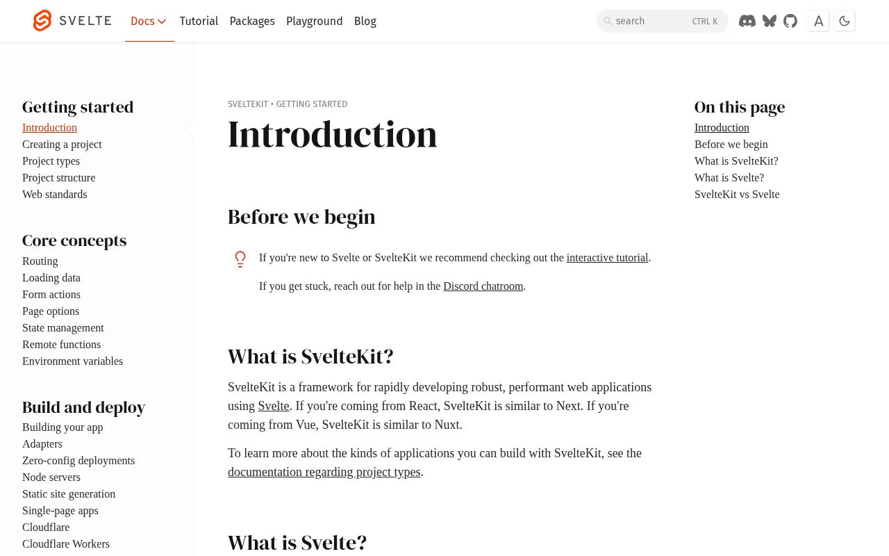 SvelteKit code editor — example syntax and code structure