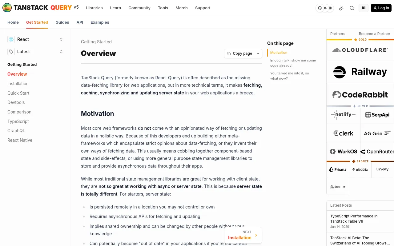 TanStack Query code editor — example syntax and code structure