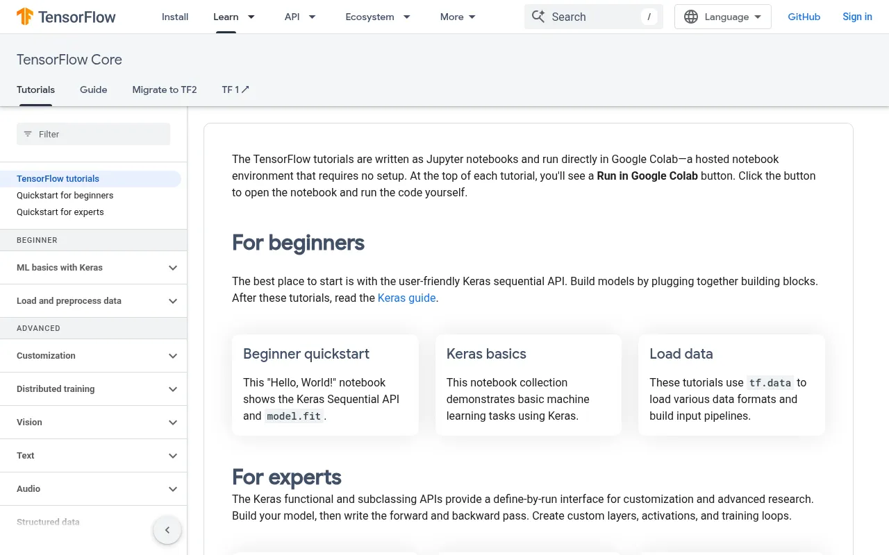 TensorFlow code editor — example syntax and code structure