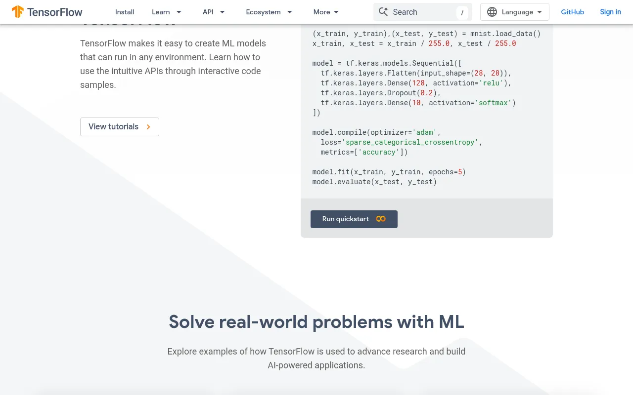 TensorFlow showcase — real-world application examples