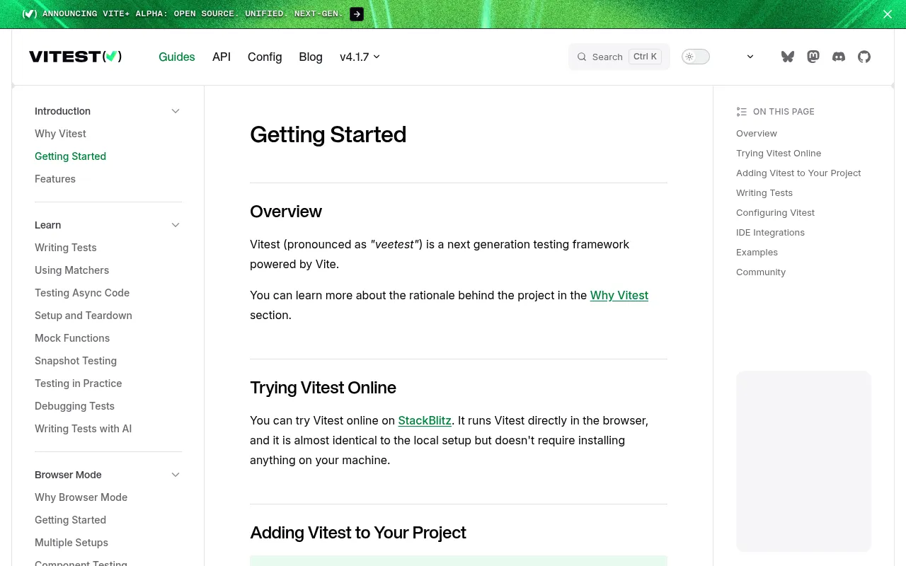 Vitest code editor — example syntax and code structure